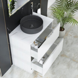 Royal Bathrooms Evora 800mm Matt White Fluted Floor Standing Countertop Vanity Unit 2 Drawer With Art Round Basin - thumbnail 3