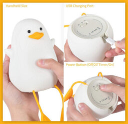 Amorly 1 Pack White Yellow Beak Duck Night Light, Rechargeable Silicone Tap Control Lamp, Cute Duck Bedside Nightlight For Kids - thumbnail 4