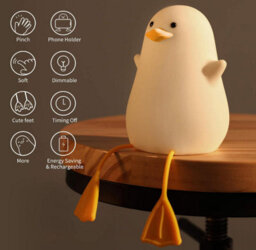 Amorly 1 Pack White Yellow Beak Duck Night Light, Rechargeable Silicone Tap Control Lamp, Cute Duck Bedside Nightlight For Kids - thumbnail 2