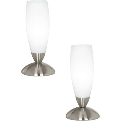 Elegant 2 Pack Satin Nickel Table Lamps With White Glass Shades And Inline Switch - image 1
