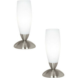 Elegant 2 Pack Satin Nickel Table Lamps With White Glass Shades And Inline Switch