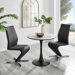Furniturebox Uk Elina White Marble Effect Round Dining Table & 2 Black Willow Chairs - thumbnail 1