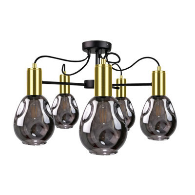 Luminosa Lighting Luminosa Kari Multi Arm Semi Flush Ceiling Light Black, Gold, 60Cm, 5X E27