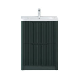 Royal Bathrooms Avenza 600mm Fluted Floor Standing Vanity Unit Deep Moss Green 2 Drawer Storage Cabinet With Ceramic Basin - thumbnail 7