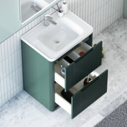 Royal Bathrooms Avenza 600mm Fluted Floor Standing Vanity Unit Deep Moss Green 2 Drawer Storage Cabinet With Ceramic Basin - thumbnail 5