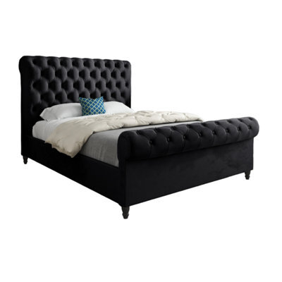 Venezia Sleigh Upholstered Soft Velvet Designer Bed Frame - image 1