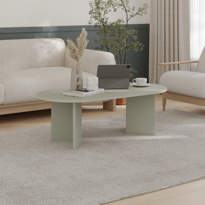 Decortie Sable Modern 119Cm Oval Coffee Table Scandi Japandi Style Floor Protectors Ash Green Living Room Centre Table - image 1