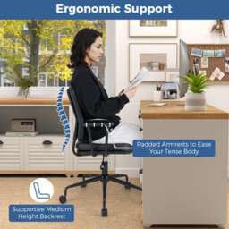 Gainoom Black Home Office Chair Small Desk Chair W/ Adjustable Height & Wheels - thumbnail 7