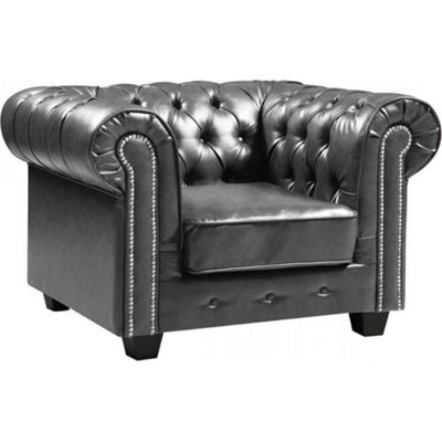 Furniture Instore Chesterfield Grey Leather Antique Armchair - image 1