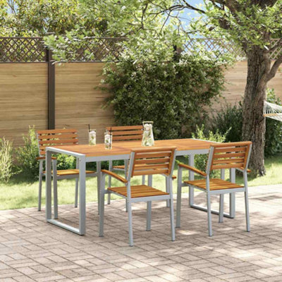 Berkfield Garden Dining Set 5 Pcs Grey And Brown Solid Acacia Wood