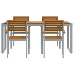 Berkfield Garden Dining Set 5 Pcs Grey And Brown Solid Acacia Wood - thumbnail 7