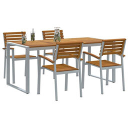 Berkfield Garden Dining Set 5 Pcs Grey And Brown Solid Acacia Wood - thumbnail 3