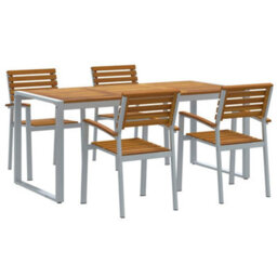 Berkfield Garden Dining Set 5 Pcs Grey And Brown Solid Acacia Wood - thumbnail 2
