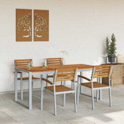 Berkfield Garden Dining Set 5 Pcs Grey And Brown Solid Acacia Wood - thumbnail 4
