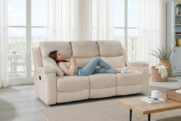 2 Seater Manual Recliner Sofa In Beige Fabric - thumbnail 9