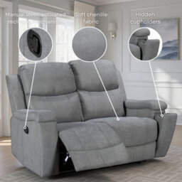 2 Seater Manual Recliner Sofa In Beige Fabric - thumbnail 8