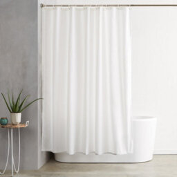 Basics Shower Curtain With Hooks, Water And Mould Resistant Fabric, Machine Washable Bathroom 180 X Cm, White