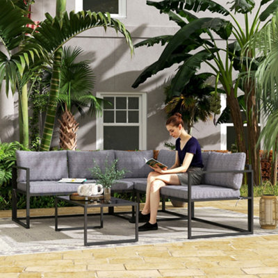 Outsunny 3 Piece L Shaped Garden Furniture Set With Cushions, Grey - image 1