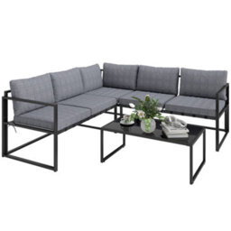 Outsunny 3 Piece L Shaped Garden Furniture Set With Cushions, Grey - thumbnail 2