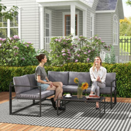 Outsunny 3 Piece L Shaped Garden Furniture Set With Cushions, Grey - thumbnail 7