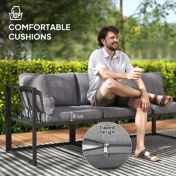 Outsunny 3 Piece L Shaped Garden Furniture Set With Cushions, Grey - thumbnail 5
