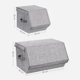 LEDREM Stackable Storage Boxes With Lids, Set Of 3 Toy Organizer, Metal Frame, Magnetic Closure, For Clothes Toys Books, Grey - thumbnail 5