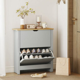Homcom 12-Shoe Storage Cabinet 4 Shelves 2 Drawers Tabletop Light Grey - thumbnail 8
