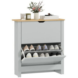Homcom 12-Shoe Storage Cabinet 4 Shelves 2 Drawers Tabletop Light Grey - thumbnail 2
