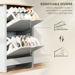 Homcom 12-Shoe Storage Cabinet 4 Shelves 2 Drawers Tabletop Light Grey - thumbnail 6