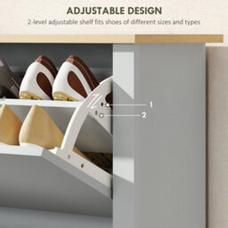 Homcom 12-Shoe Storage Cabinet 4 Shelves 2 Drawers Tabletop Light Grey - thumbnail 5