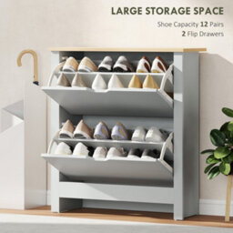 Homcom 12-Shoe Storage Cabinet 4 Shelves 2 Drawers Tabletop Light Grey - thumbnail 4