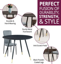 Hallowood Furniture Finley Small Round Dining Table In Black Finish With 4 Light Grey Faux Leather Chairs - thumbnail 2