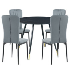 Hallowood Furniture Finley Small Round Dining Table In Black Finish With 4 Light Grey Faux Leather Chairs - thumbnail 8
