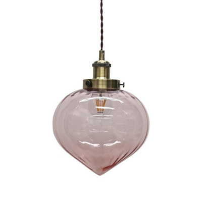 First Choice Lighting Layla - Pink Glass Easy Fit Pendant Shade With Antique Brass Detail - image 1