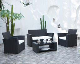 Home Detail 4-Seater Rattan Garden Bistro Set With Coffee Table, Black Rattan - thumbnail 1
