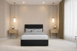 "Chester & Oakley Beds Chester & Oakley Lorenzo Black Plush Divan Bed Base No Drawers With 26"" Strutted Headboard 4'6 Double"