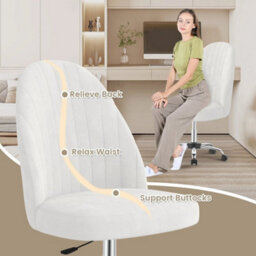 White Swivel Makeup Vanity Chair Adjustable Desk Chair For Bedroom Home Office - thumbnail 3