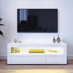 White Modern Tv Unit Cabinet Stand White High Gloss With Led Lights Drawers 120Cm - thumbnail 3