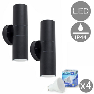Valuelights Pair Of Black Stainless Steel Outdoor Up/down Wall Lights Ip44 Rated Complete With 5W Gu10 Led Bulbs 3000K Warm White - image 1