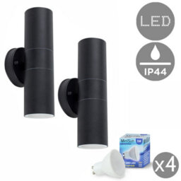 Valuelights Pair Of Black Stainless Steel Outdoor Up/down Wall Lights Ip44 Rated Complete With 5W Gu10 Led Bulbs 3000K Warm White
