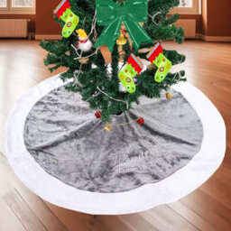 Neel Blue Velvet Christmas Tree Skirts Base Cover For Small Xmas Tree Base, Grey - thumbnail 7