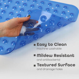Divchi Shower Bath Mat Non Slip Anti Mould & Mildew With Strong Suction Cups Grip And Drain Holes Blue 40X100Cm - thumbnail 4