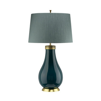Luminosa Lighting Elstead Havering 1 Light Table Lamp Azure-Turquoise With Aged Brass - image 1
