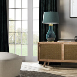 Luminosa Lighting Elstead Havering 1 Light Table Lamp Azure-Turquoise With Aged Brass - thumbnail 4