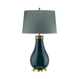 Luminosa Lighting Elstead Havering 1 Light Table Lamp Azure-Turquoise With Aged Brass