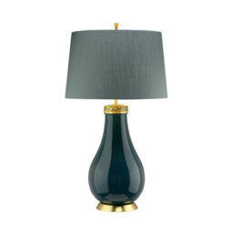 Luminosa Lighting Elstead Havering 1 Light Table Lamp Azure-Turquoise With Aged Brass - thumbnail 2