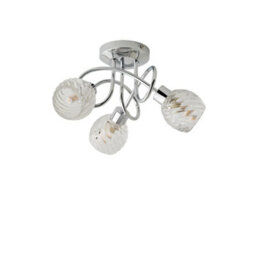 Valuelights Reyka 3 Way Chrome Curved Arm Flush Ceiling Light With Swirled Glass Dome Shades With Led G9 Bulbs Warm White - thumbnail 8
