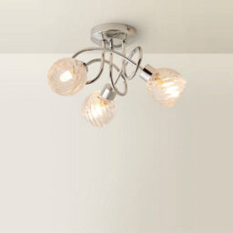 Valuelights Reyka 3 Way Chrome Curved Arm Flush Ceiling Light With Swirled Glass Dome Shades With Led G9 Bulbs Warm White - thumbnail 4