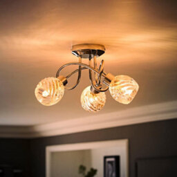 Valuelights Reyka 3 Way Chrome Curved Arm Flush Ceiling Light With Swirled Glass Dome Shades With Led G9 Bulbs Warm White - thumbnail 3