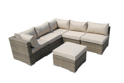 Furniture One Rattan Effect Mix Brown Rattan 5 Seat Corner Sofa Set No Assembly & Aluminium Frame